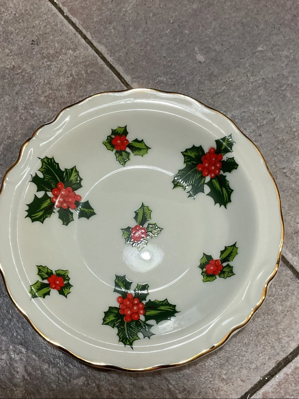 Lefton White Ceramic Pitcher & Saucer with Red Holly Berries and Green Leaves